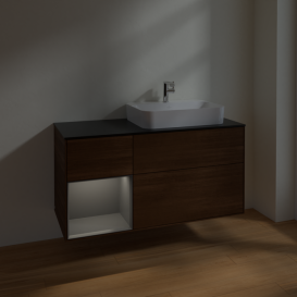 Тумба под раковину Villeroy & Boch Finion 120х50,1 см с подсветкой МДФ шпон грецкого ореха/стекло черное матовое F392GKGN