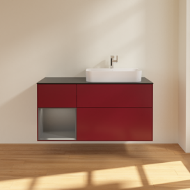 Тумба под раковину Villeroy & Boch Finion 120х50,1 см с подсветкой МДФ пион матовый лак/стекло черное матовое F392GKHB