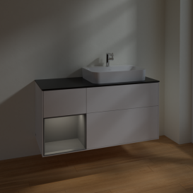Тумба под раковину Villeroy & Boch Finion 120х50,1 см с подсветкой МДФ белый матовый лак/стекло черное матовое F392GKMT