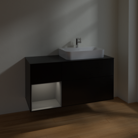 Тумба под раковину Villeroy & Boch Finion 120х50,1 см с подсветкой МДФ черный матовый лак/стекло черное матовое F392GKPD