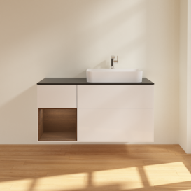 Тумба під раковину Villeroy & Boch Finion 120х50,1 см із підсвічуванням МДФ білий глянцевий лак/скло чорне матове F392GNGF