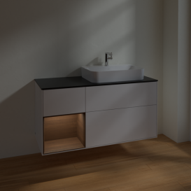 Тумба під раковину Villeroy & Boch Finion 120х50,1 см із підсвічуванням МДФ білий глянцевий лак/скло чорне матове F392GNGF