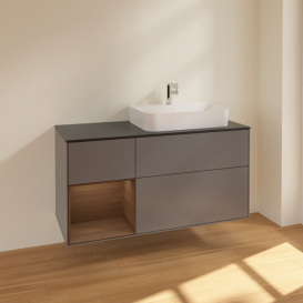 Тумба под раковину Villeroy & Boch Finion 120х50,1 см с подсветкой МДФ антрацит матовый лак/стекло черное матовое F392GNGK