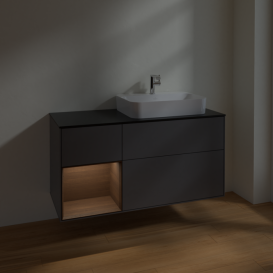 Тумба под раковину Villeroy & Boch Finion 120х50,1 см с подсветкой МДФ антрацит матовый лак/стекло черное матовое F392GNGK