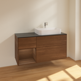 Тумба под раковину Villeroy & Boch Finion 120х50,1 см с подсветкой МДФ шпон грецкого ореха/стекло черное матовое F392GNGN