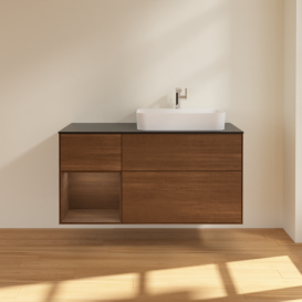 Тумба под раковину Villeroy & Boch Finion 120х50,1 см с подсветкой МДФ шпон грецкого ореха/стекло черное матовое F392GNGN