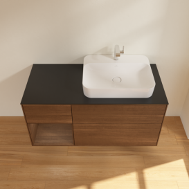 Тумба под раковину Villeroy & Boch Finion 120х50,1 см с подсветкой МДФ шпон грецкого ореха/стекло черное матовое F392GNGN