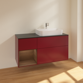 Тумба под раковину Villeroy & Boch Finion 120х50,1 см с подсветкой МДФ пион матовый лак/стекло черное матовое F392GNHB