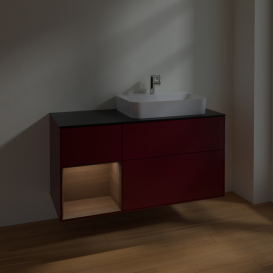 Тумба под раковину Villeroy & Boch Finion 120х50,1 см с подсветкой МДФ пион матовый лак/стекло черное матовое F392GNHB