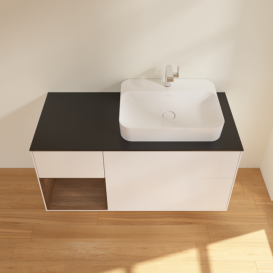 Тумба под раковину Villeroy & Boch Finion 120х50,1 см с подсветкой МДФ белый матовый лак/стекло черное матовое F392GNMT