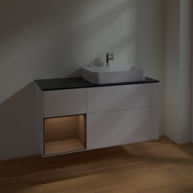Тумба под раковину Villeroy & Boch Finion 120х50,1 см с подсветкой МДФ белый матовый лак/стекло черное матовое F392GNMT