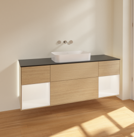 Тумба под раковину Villeroy & Boch Finion 160х50,1 см с подсветкой МДФ шпон дуба/стекло черное матовое G742MTPC