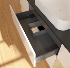 Тумба под раковину Villeroy & Boch Finion 160х50,1 см с подсветкой МДФ глянцевый белый лак/стекло черное матовое G742PCGF