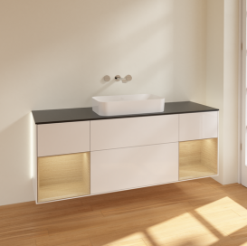 Тумба под раковину Villeroy & Boch Finion 160х50,1 см с подсветкой МДФ глянцевый белый лак/стекло черное матовое G742PCGF