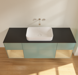 Тумба під раковину Villeroy & Boch Finion 160х50,1 см із підсвічуванням МДФ оливковий матовий лак/скло чорне матове G742PCGM