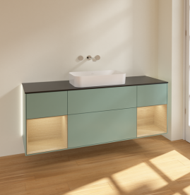 Тумба під раковину Villeroy & Boch Finion 160х50,1 см із підсвічуванням МДФ оливковий матовий лак/скло чорне матове G742PCGM