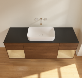 Тумба под раковину Villeroy & Boch Finion 160х50,1 см с подсветкой МДФ шпон грецкого ореха/стекло черное матовое G742PCGN