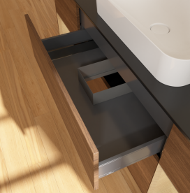 Тумба под раковину Villeroy & Boch Finion 160х50,1 см с подсветкой МДФ шпон грецкого ореха/стекло черное матовое G742PCGN