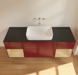 Тумба під раковину Villeroy & Boch Finion 160х50,1 см з підсвічуванням МДФ півонія матовий лак/скло чорне матове G742PCHB