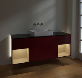 Тумба під раковину Villeroy & Boch Finion 160х50,1 см з підсвічуванням МДФ півонія матовий лак/скло чорне матове G742PCHB