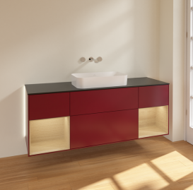 Тумба під раковину Villeroy & Boch Finion 160х50,1 см з підсвічуванням МДФ півонія матовий лак/скло чорне матове G742PCHB