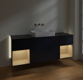 Тумба под раковину Villeroy & Boch Finion 160х50,1 см с подсветкой МДФ темно-синий матовый лак/стекло черное матовое G742PCHG