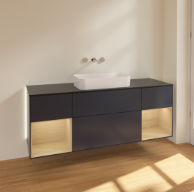 Тумба под раковину Villeroy & Boch Finion 160х50,1 см с подсветкой МДФ темно-синий матовый лак/стекло черное матовое G742PCHG