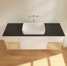 Тумба под раковину Villeroy & Boch Finion 160х50,1 см с подсветкой МДФ белый матовый лак/стекло черное матовое G742PCMT