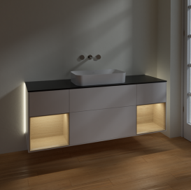 Тумба под раковину Villeroy & Boch Finion 160х50,1 см с подсветкой МДФ белый матовый лак/стекло черное матовое G742PCMT