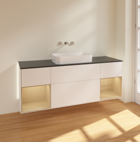 Тумба под раковину Villeroy & Boch Finion 160х50,1 см с подсветкой МДФ белый матовый лак/стекло черное матовое G742PCMT