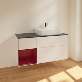 Тумба под раковину Villeroy & Boch Finion 120х50,1 см с подсветкой МДФ глянцевый белый лак/стекло черное матовое F392HBGF