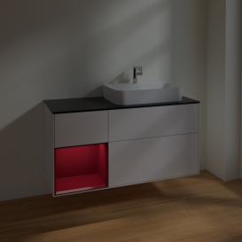 Тумба под раковину Villeroy & Boch Finion 120х50,1 см с подсветкой МДФ глянцевый белый лак/стекло черное матовое F392HBGF