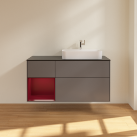 Тумба под раковину Villeroy & Boch Finion 120х50,1 см с подсветкой МДФ антрацит матовый лак/стекло черное матовое F392HBGK