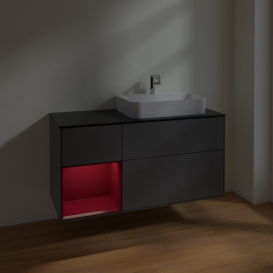Тумба под раковину Villeroy & Boch Finion 120х50,1 см с подсветкой МДФ антрацит матовый лак/стекло черное матовое F392HBGK