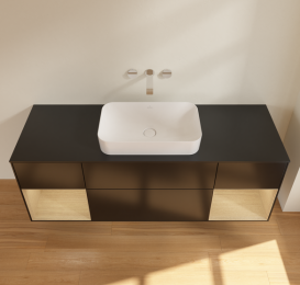 Тумба под раковину Villeroy & Boch Finion 160х50,1 см с подсветкой МДФ черный матовый лак/стекло черное матовое G742PCPD