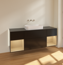 Тумба под раковину Villeroy & Boch Finion 160х50,1 см с подсветкой МДФ черный матовый лак/стекло черное матовое G742PCPD