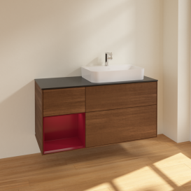 Тумба под раковину Villeroy & Boch Finion 120х50,1 см с подсветкой МДФ шпон грецкого ореха/стекло черное матовое F392HBGN