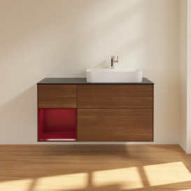 Тумба под раковину Villeroy & Boch Finion 120х50,1 см с подсветкой МДФ шпон грецкого ореха/стекло черное матовое F392HBGN