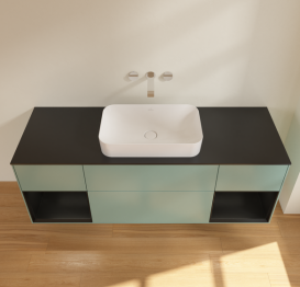 Тумба под раковину Villeroy & Boch Finion 160х50,1 см с подсветкой МДФ оливковый матовый лак/стекло черное матовое G742PDGM