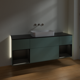 Тумба под раковину Villeroy & Boch Finion 160х50,1 см с подсветкой МДФ оливковый матовый лак/стекло черное матовое G742PDGM