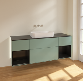 Тумба под раковину Villeroy & Boch Finion 160х50,1 см с подсветкой МДФ оливковый матовый лак/стекло черное матовое G742PDGM
