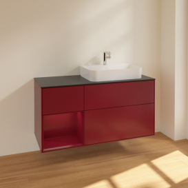 Тумба под раковину Villeroy & Boch Finion 120х50,1 см с подсветкой МДФ пион матовый лак/стекло черное матовое F392HBHB