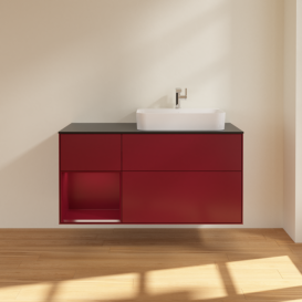 Тумба под раковину Villeroy & Boch Finion 120х50,1 см с подсветкой МДФ пион матовый лак/стекло черное матовое F392HBHB