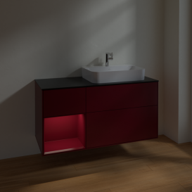 Тумба под раковину Villeroy & Boch Finion 120х50,1 см с подсветкой МДФ пион матовый лак/стекло черное матовое F392HBHB