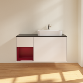 Тумба под раковину Villeroy & Boch Finion 120х50,1 см с подсветкой МДФ белый матовый лак/стекло черное матовое F392HBMT