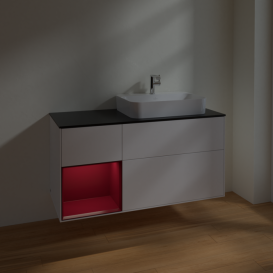 Тумба под раковину Villeroy & Boch Finion 120х50,1 см с подсветкой МДФ белый матовый лак/стекло черное матовое F392HBMT