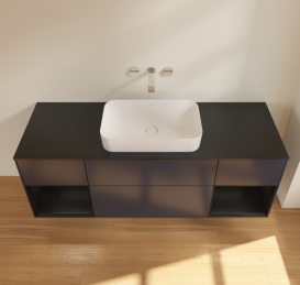 Тумба под раковину Villeroy & Boch Finion 160х50,1 см с подсветкой МДФ темно-синий матовый лак/стекло черное матовое G742PDHG