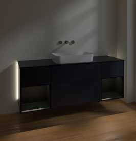 Тумба под раковину Villeroy & Boch Finion 160х50,1 см с подсветкой МДФ темно-синий матовый лак/стекло черное матовое G742PDHG