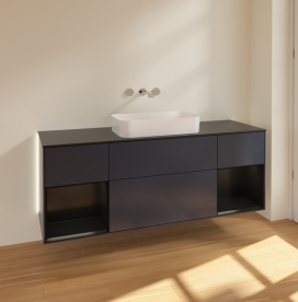 Тумба под раковину Villeroy & Boch Finion 160х50,1 см с подсветкой МДФ темно-синий матовый лак/стекло черное матовое G742PDHG