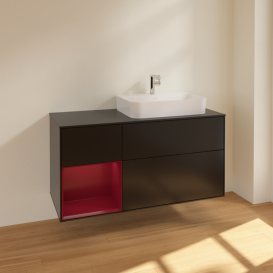 Тумба под раковину Villeroy & Boch Finion 120х50,1 см с подсветкой МДФ черный матовый лак/стекло черное матовое F392HBPD